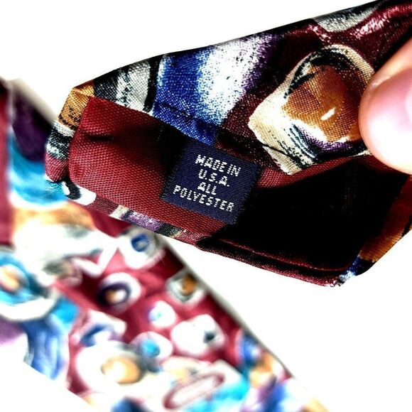 Alexander Lloyd Boston Red Teal Abstract Print Polyester Long Wide Tie USA - Picture 4 of 6